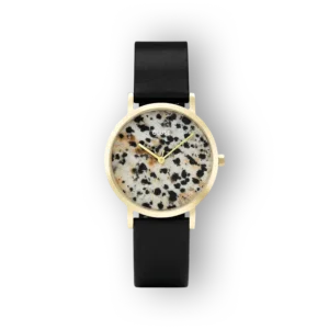 Fekete szíjú Gluse karóra pöttyös számlappal előlnézetben