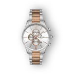 Daniel Klein DK.1.12824-5 ezüst és rózsaarany színű karóra, három kis számlappal a fehér számlapon.