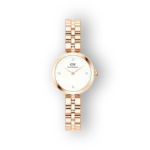 Daniel Wellington DW00100717, rose arany színű karóra, fehér számlappal és kristályos részletekkel.