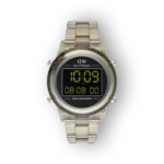 Daniel Wellington digitális karóra, elölnézetben, fém szíjjal