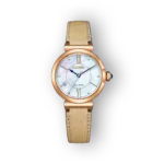 Citizen Eco-Drive EM1073-18D divatóra világos bőrszíjjal és gyöngyház számlappal.
