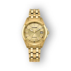 Citizen Eco-Drive EO1222-50P arany színű karóra, elegáns számlappal és fém szíjjal.