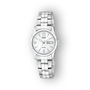 Citizen Quartz EQ0540-57A ezüst színű karóra, fehér számlappal és hétfői dátummal.