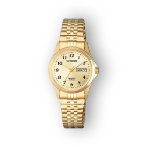 Citizen Quartz EQ2002-91P arany színű óra, hétköznapi és elegáns megjelenéssel, dátum- és napmutatóval.