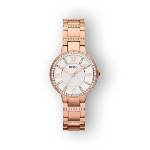 Fossil rózsaarany női karóra elölnézetben.