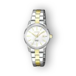 Citizen Quartz EU6074-51D óra ezüst és aranyszínű fém karkötővel, fehér számlappal és dátumkijelzővel.