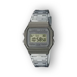 Casio F-91W digitális karóra előlnézetben.