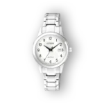 Citizen Eco-Drive FE1081-59B ezüst színű karóra fehér számlappal és analóg mutatókkal.