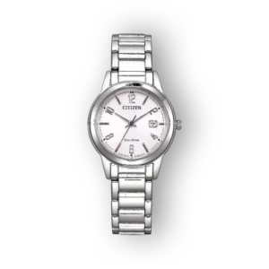 Citizen Eco-Drive FE1241-71Z férfi karóra ezüst szíjjal és fehér számlappal.