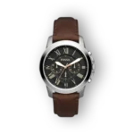 Fossil férfi karóra barna bőrszíjjal és fekete számlappal