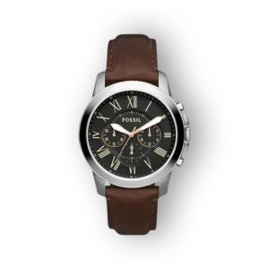Fossil férfi karóra barna bőrszíjjal és fekete számlappal