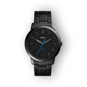 Fossil FS5308 férfi karóra fekete szíjjal és kék részletekkel.