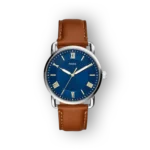 Fossil FS5661 karóra, kék számlappal és barna bőr szíjjal.