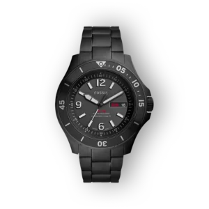 Fossil fekete férfi karóra, letisztult dizájnnal és dátumkijelzővel.
