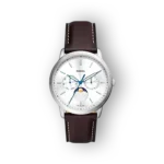 Fossil férfi karóra barna bőrszíjjal és fehér számlappal