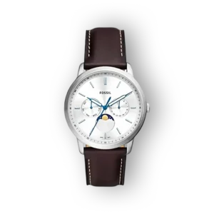 Fossil férfi karóra barna bőrszíjjal és fehér számlappal