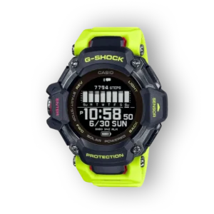 Casio G-Shock GBD-H2000-1A9ER fekete és sárga sportóra digitális kijelzővel és lépésszámlálóval.