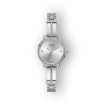 Ezüst színű Guess GW0022L1 karóra, kerek számlappal és strasszkövekkel díszített kerettel.