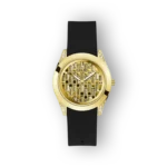 Guess aranyóra fekete kaucsuk szíjjal, előlnézet.