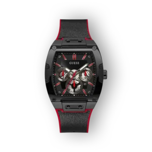 Guess GW0202G7 karóra fekete és piros szíjjal, analóg kijelző három kronográf funkcióval.
