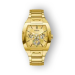 Aranyszínű Guess GW0456G2 karóra részletes számlappal és fém szíjjal.