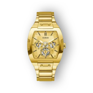 Aranyszínű Guess GW0456G2 karóra részletes számlappal és fém szíjjal.