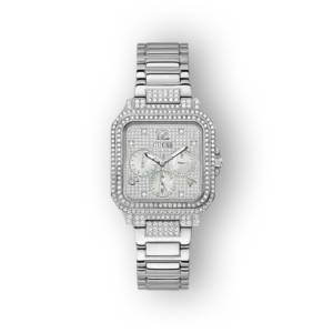 Guess ezüst színű női karóra elölnézetben