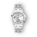 Elegáns ezüst színű Guess karóra, 44 mm-es tok és klasszikus fém szíjjal.