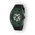 Zöld Guess karóra, sportos dizájnnal és két különböző időmérő számlappal.