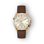 Guess férfi karóra barna bőrszíjjal és arany színű tokkal