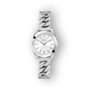 Guess női óra ezüstszínű láncszíjjal előlnézetben.