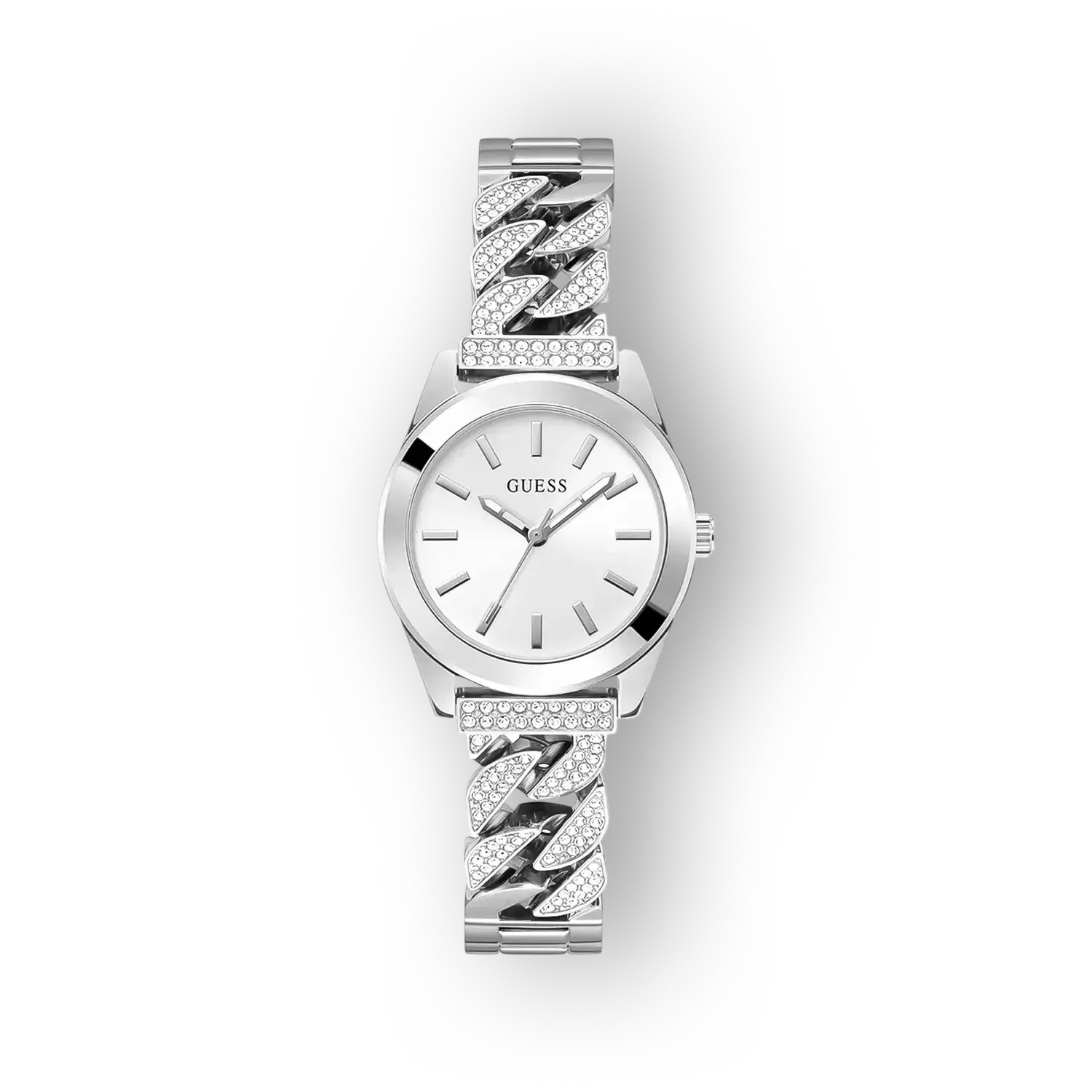 Guess női óra ezüstszínű láncszíjjal előlnézetben.