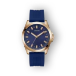 Guess arany óra kék szíjjal és számlappal