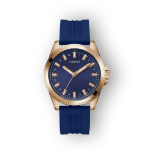 Guess arany óra kék szíjjal és számlappal