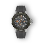 Fekete számlapos Guess GW0640G1 karóra narancssárga és ezüst részletekkel.