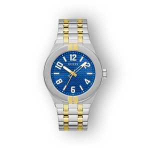 Kék számlapos, ezüst és arany színekből álló Guess GW0661G1 óra elegáns, modern dizájnnal.