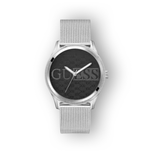 Guess GW0710G1 férfi óra, fekete számlappal és ezüst hálós pánttal. Elegáns dizájn, finom részletekkel.