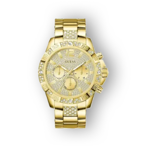 Arany színű Guess GW0796G2 karóra csillogó részletekkel és három kis számlappal.