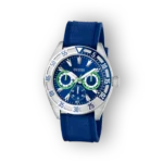 Guess GW0903G1 karóra kék szíjjal és dinamikus, zöld részletekkel.