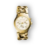 Aranyszínű Michael Kors MK3131 chronográf karóra, fehér számlappal és láncformájú szíjjal.