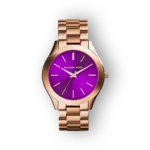 Michael Kors Slim Runway óra rozé arany színű, lila számlappal.