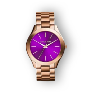 Michael Kors Slim Runway óra rozé arany színű, lila számlappal.