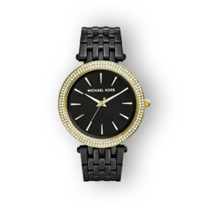 Fekete szíjjal és arany kerettel rendelkező Michael Kors Darci MK3322 karóra.