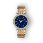 Arany szíjjal és kék számlappal rendelkező Michael Kors Darci MK3406 óra.