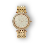 Arany színű Michael Kors Darci MK3439 óra, csillogó számlappal és kristályos kerettel.