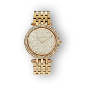 Arany színű Michael Kors Darci MK3439 óra, csillogó számlappal és kristályos kerettel.