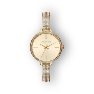 Michael Kors Jaryn MK3783 arany színű karóra, csillogó kövekkel díszített szíjjal. Elegáns, kifinomult megjelenés.