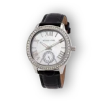 Fekete bőrszíjas Michael Kors Sage MK4821 karóra, ezüst kerettel.