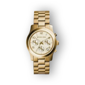 Michael Kors MK5055 arany színű kronográf karóra, fehér számlappal és három kisebb cifrával.