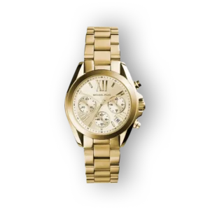 Arany színű Michael Kors Bradshaw MK5798 karóra, számlapján római számokkal és több funkciós kronográffal.